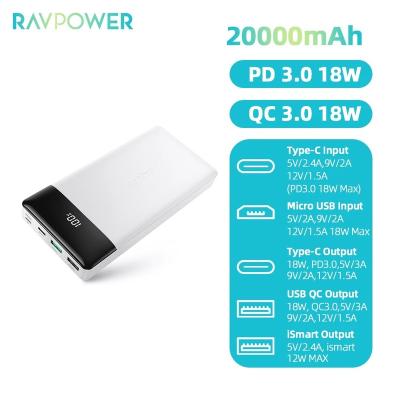 China Fast Charging Support RAVPower Amazon RP-PB172 LCD 20000mAh Power Bank Palladium Quick Charge Portable Usb c 5 Port External Battery Charger Powerbank for sale