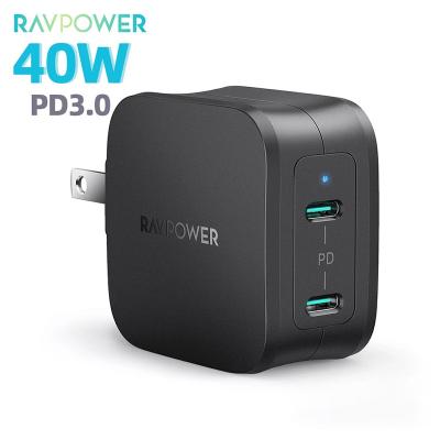 China RAVPower 40W latestdual high speed type-c multifunctional charger is suitable for all kinds of mobile phone charger battery power supply for sale