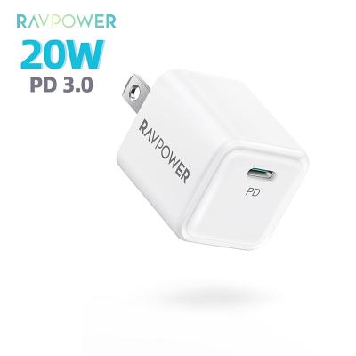 China RAVPower Hot Sale RP-PC150 PD 20w Mini Wall Charger USA Usb C Plug Mobile Phone Convenient Type C Fast Charger For Apple iPhone for sale