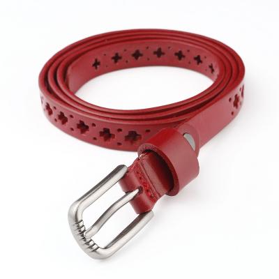 China Slim Cowhide Lady Belt With Hollow Out Style Fashion Design Woman Genuine Leather Belt for sale