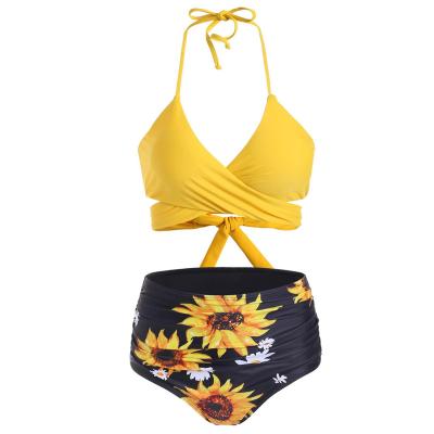 China Summer Casual Beach Outfits Women Swimwear Beachwear Halter Bra 2 Two Piece Bikini Set For Women for sale