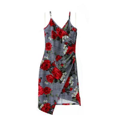 China 2022 Fashions New Vintage Breathable Floral Print V-Neckline Casual Sexy Slip Dress For Women for sale