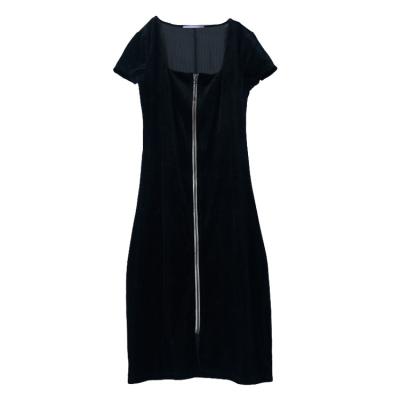 China Fashion Women's Wholesale Casual Dress Breathable Front Zipper Square Collar Black Knit Mini Dress for sale