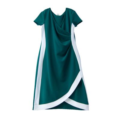 China Good Quality Breathable Women Office Wear Slim Neck Short Offset Hood Green Color Sleeves Modest Dress for sale