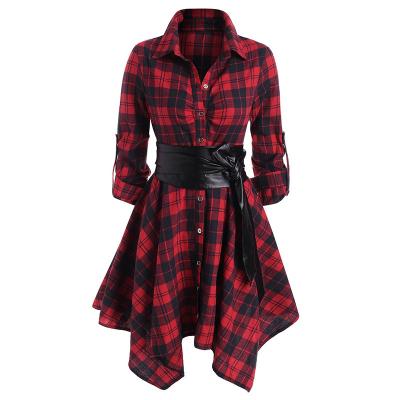 China New Design Breathable Elegant Plaid Long Sleeve Ladies Midi Casual Shirt Dress For Women for sale