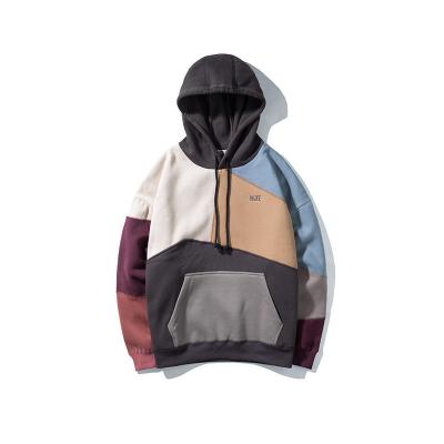 China EVERTOP Anti-wrinkle OEM Color Block Sweater Hoodie Embroidery Drop Shoulder Streetwear Bloque De Color Sudaderas Warm Hooded Coat For Men for sale