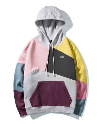 China EVERTOP Anti-wrinkle OEM Color Block Sweater Hoodie Embroidery Drop Shoulder Streetwear Bloque De Color Sudaderas Warm Hooded Coat For Men for sale