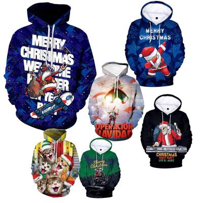 China EVERTOP Anti-Wrinkle OEM Sweatshirts Christmas Polyester Hooded Hoodie For Men Oversized Custom 3d Print Sublimation Blank All Over Hoodie Streetwear for sale