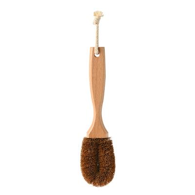 China Hot Selling Waster Fiber Kitchen Cleaning Brush Palm Wood Eco-friendly Stored Zero Handle Around Dish Brush Bowl Pot Brush for sale