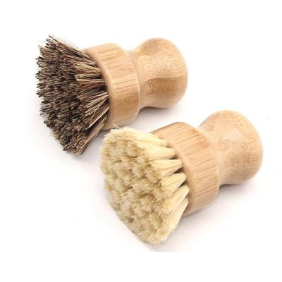 China Stocked 2021 Eco-Friendly Palm Wooden Scratch Wood Plant Brush Round Handle Waster Kitchen Brush Short Dish Bowl Pot Brushes for sale