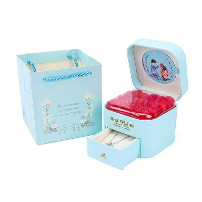 China Jewelry Packaging Rose Flower Gift Box Valentine's Day Jewelry Necklace Storage Drawer Boxes for sale