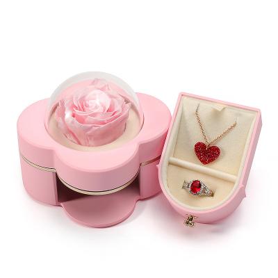 China Wholesale Valentine's Day Four Flower Clover Rose Jewelry Box Immortal Flower Gift Drawer Box Jewelry Packaging Box for sale