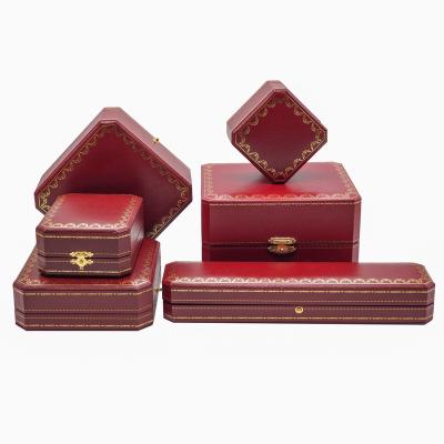 China Jewelry Quality Guarantee Octagon Packaging Jewelry Box Set Red LOGO Luxury Fashion Velvet Necklace Jewelry Custom Wedding Rings for sale