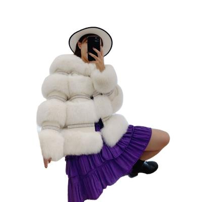 China Custom Made Anti-wrinkle Women Winter Real Fox Fur Coat With Diamonds New Design Real Fur Winter Coat for sale