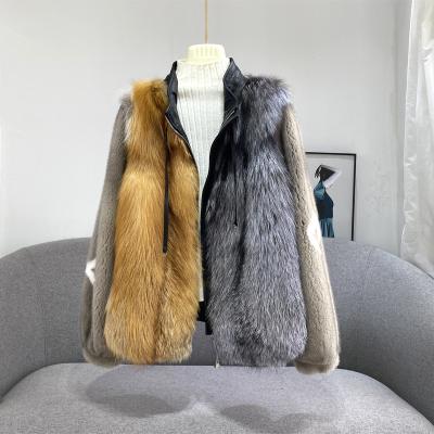 China Haining Fashion Short Young Women's Mink Fur Coat Reversible High Quality Whole Mink Silver Fox Mink Fur Coat for sale