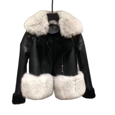 China Real Sheepskin Overcoat Instagram Fox Fur Collar Women's Real Shearling Coat Luxury Warm Natural Leather Anti-Shrink Sheepskin Coat for sale