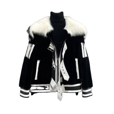 China New Winter Fashion Breathable Warm High Quality Tuscan Fur Embedded Lamb Sheepskin Locomotive Fur Coat for sale