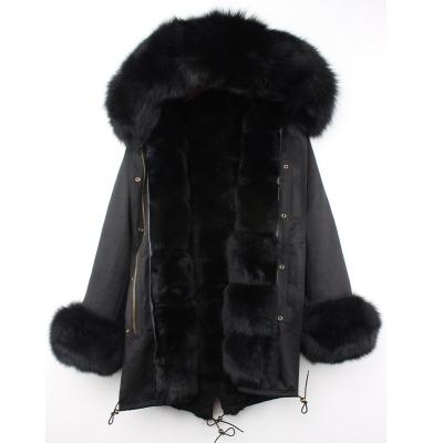 China Fashion Real Fox Fur Coat Winter Parka Fox Fur Collar Women's Breathable Fur Hood Parka Women's Warm Fox Fur Coat for sale