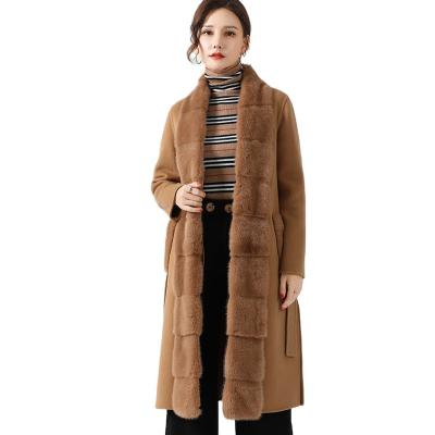 China New Arrival Real Woolen Coat Breathable With Mink Fur Trim Cashmere Handmade Women Coat D064 for sale