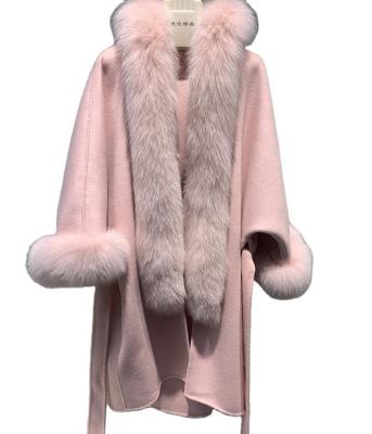 China Fashion Women Winter Cashmere Coat Long Jackets True Fox Hooded Anti-Shrink Fur Collar Female Hot Sale for sale