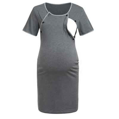 China Solid Maternity Nursing Dress Breathable Women's Long Sleeve Maternity Nursing Dress for sale