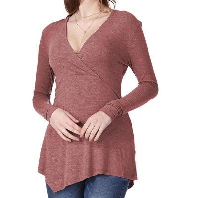 China Breathable Women's Casual Long Sleeve Top Irregular V Neck Edge T-Shirt for sale