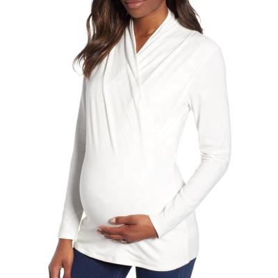 China Antibacterial Women's V-Neck Bodycon Clothes Antibacterial Women's Pregnancy Blouse Long Sleeve Maternity T-Shirt for sale