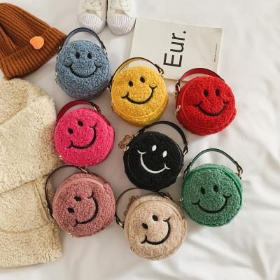 China Mini Cute Plush Smiley Pattern Cartoon One-Shoulder Messenger Bag Fashion Kids Other Designer Handbags Crossbody Bag For Toddler Girl for sale