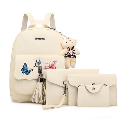 China Fashion Waterproof Hot Selling Women Tassel Design PU Girl 4 Pcs Women Backpack Bag Set for sale