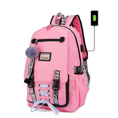 China Fashion waterproof stylish fancy logo custom women travel school USB bags with lock anti-theft backpack for teenagers for sale