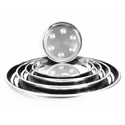 China Best Price Fast Production Round Food Tray #410 Stainless Steel Sustainable Thick Serving With Swirl Pattern Big 25cm 70cm Tray for sale