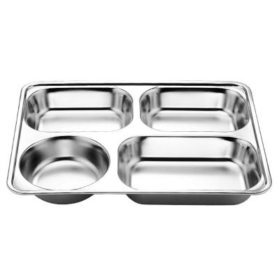 China Sustainable Food Grade SUS304 Stainless Steel Fast Food Tray 4 Grid Trays Stainless Steel Deep Serving for sale