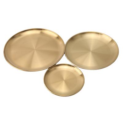 China Sustainable Luxury Round Stainless Steel Gold Serving Tray Dinner Plate for sale