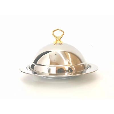 China Sustainable Round Restaurant Metal Ouzi Tray Stainless Steel Serving Tray With Lid Food Dish for sale