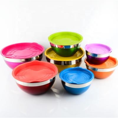 China Amazon Sustainable Stainless Steel Mixing Bowl Crazy Selling Colorful Painting Salad Bowl With Lid for sale