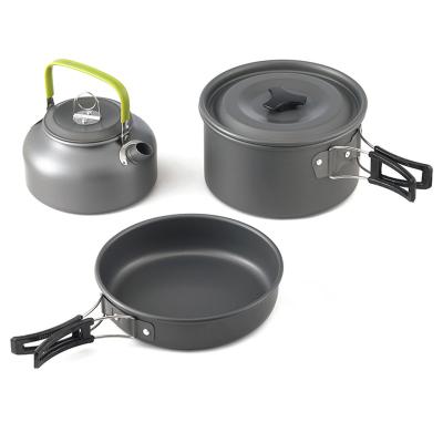 China Viable Ultralight Cookware Utensils Camping Aluminum Alloy Teapot Picnic Tableware Kettle Pot Outdoor Cooking Stove 3pcs/Set for sale