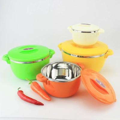 China Hot Sustainable Stainless Steel Casserole Pot Set 3pcs and 4pcs Set Multi Color with Lid and Plastic Handle Cover for sale