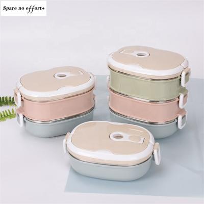 China Freshness Preservation SS304 Stainless Steel 3 Layers Food Container Lunch Boxes With Plastic Leakproof Cover for sale