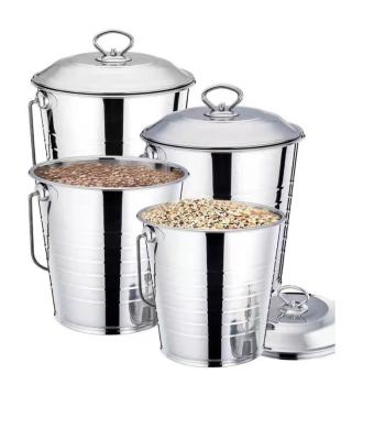 China Sustainable New Item 4PCS Set Bulk Stainless Steel Grain Metal Buckets With Cover Gold Copper Color for sale