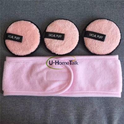 China Eco-friendly U-HomeTalk Microfiber Makeup Remover Washable Pads Reusable Soft Facial Cleansing Cloths With Headband Set for sale