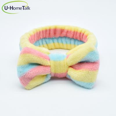 China U-HomeTalk Eco-Friendly Logo Spa Elastic Makeup Custom Logo Tied Headband Facial Hairband For Women for sale