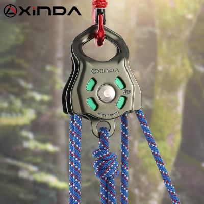 China Durable XINDA CE UIAA Certified 7075 Aluminum Double Pulley With Ball Bearing For Lifting Climbing Through Rescue for sale