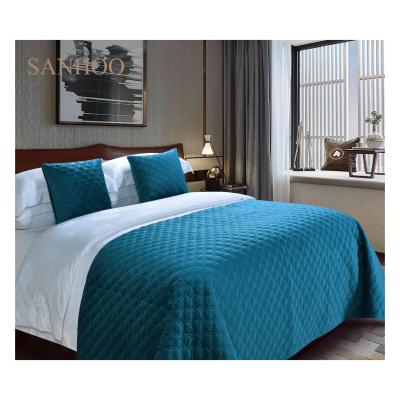 China SANHOO Factory Supply Peacock Blue Queen Bed Cover Hotel Runners And Pillow Sheet Set Nondisposable Runner Bed for sale