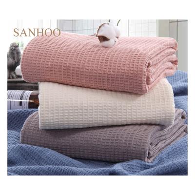 China SANHOO Anti-Static All Season Soft Cotton Weave Comfortable Waffle Lightweight 100% Thermal Blanket for sale