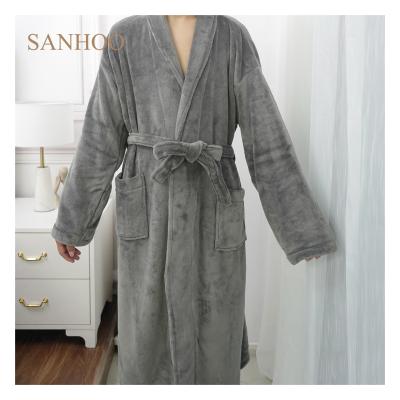 China SANHOO Gray Flannel Bath Robe Hotel Long Bathrobe Breathable Warm Spa Robes for Men and Women Sleepwear for sale