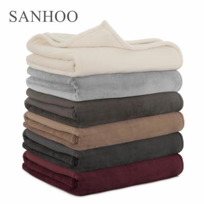 China SANHOO Anti-Static Gray Luxury Throw Soft Plush Blanket Ultra Comfortable Fleece For Winter Double Layer for sale