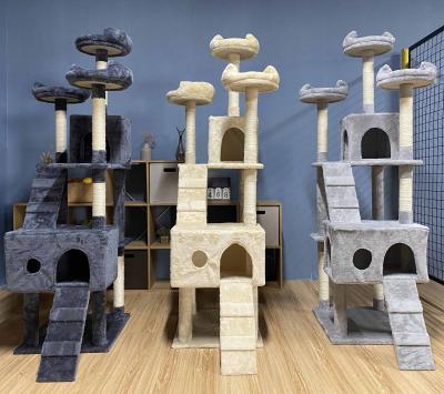 China Multilevel Wood Scratch Tower Stocked Climbing Tower Cat Tree Condo Play Pet Scratch for sale