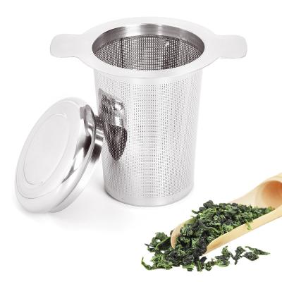 China Sustainable Reusable Tea Infuser Mesh Filter Strainer With Double Handles To Brew Loose Leaf Tea In Cups And Teapots for sale