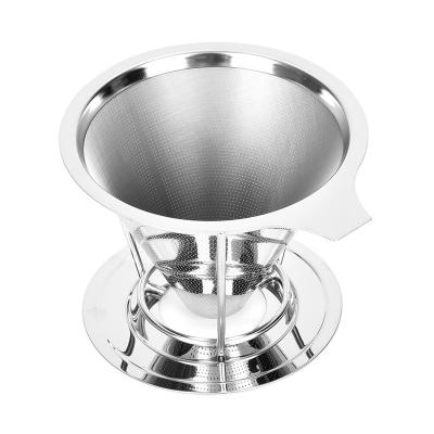 China Sustainable Coffee Tea Tool Easy To Use Coffee Dripper Stainless Steel Cone Coffee Filter With Stand Holder for sale