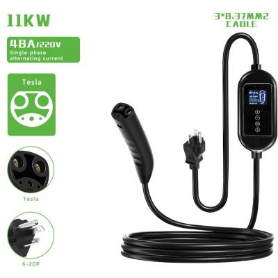 China 48A 1 Phase Fast Electric Car EV Charging Station 11KW Portable EV Charger For Tesla for sale